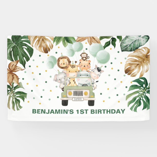 Cute Wild Jungle Safari Animals Birthday Parade Banner (Horizontal)