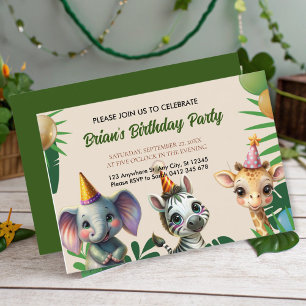 cute wild jungle safari animals kids Birthday   Invitation