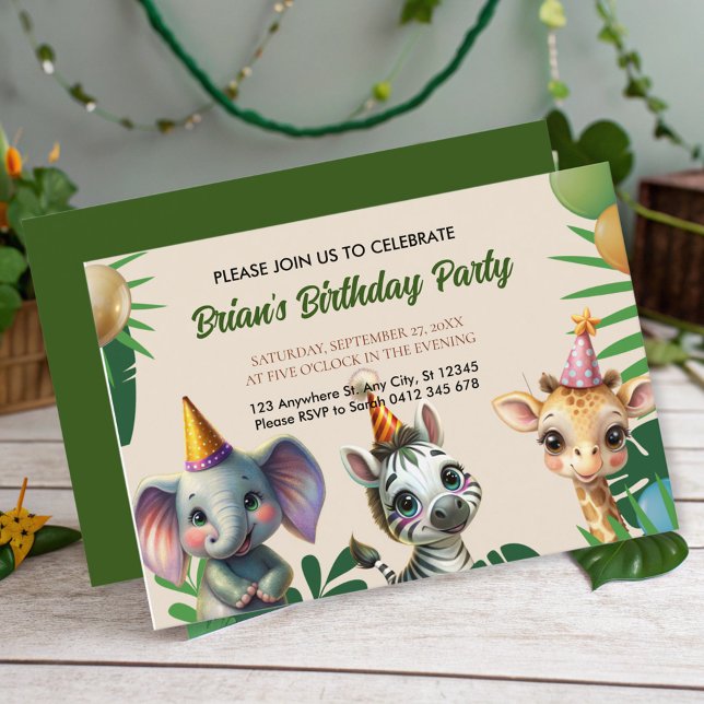 cute wild jungle safari animals kids Birthday   Invitation (Creator Uploaded)