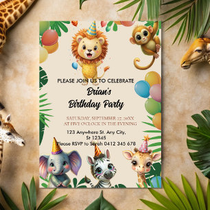 cute wild jungle safari animals kids Birthday   Invitation