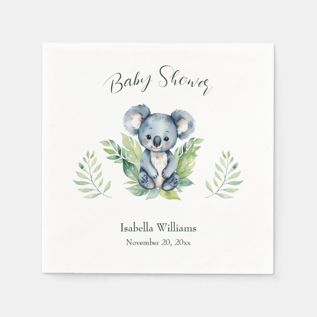 Cute Wild Koala Gender Neutral Baby Shower Napkin (Front)