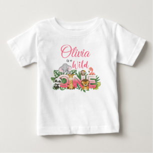 Cute Wild One 1st Birthday Safari Jungle Girl Baby T-Shirt