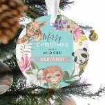 Cute Wild One Blue Jungle Kids Christmas Ornament<br><div class="desc">Cute Wild One kids christmas ornament,  featuring the most adorable watercolor jungle animals,  tropical exotic flowers and foliage with the sweet saying 'Merry Christmas' have a WILD ONE! and the child's name.</div>