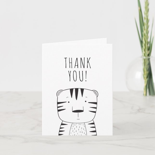 Cute Wild One First Birthday Tiger Black White Thank You Card (Front)