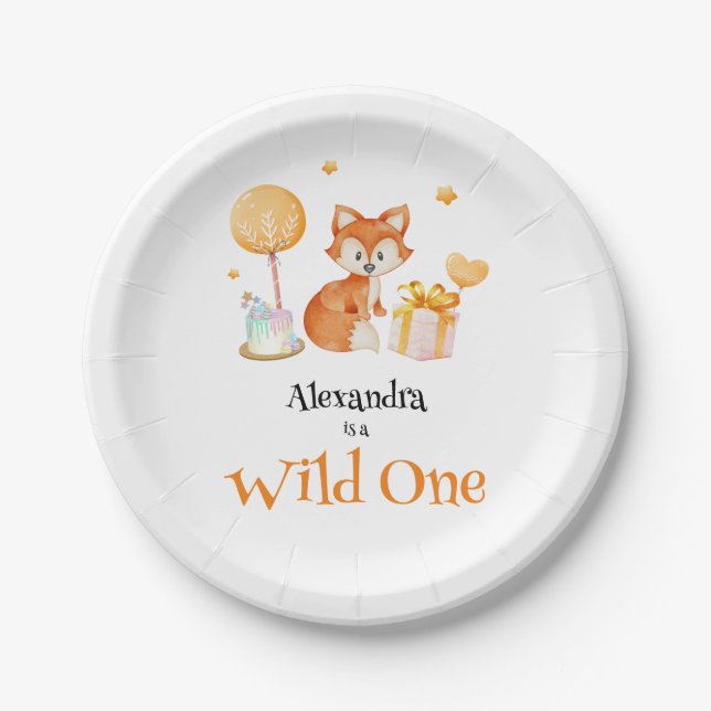 Cute Wild One Fox First Birthday Paper Plate (Front)