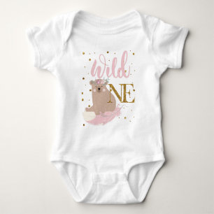 Cute Wild One Girl Glitter Baby Bodysuit