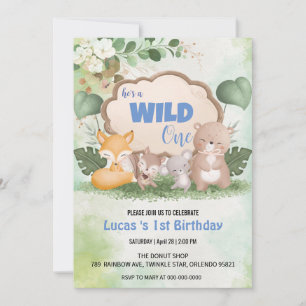 Cute Wild One jungle Animal 1st Birthday party Invitation