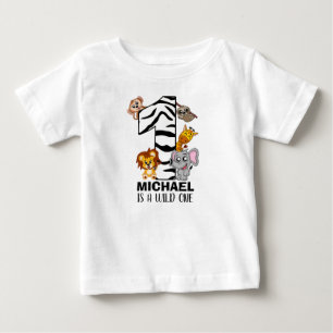 Cute Wild One Jungle Animals Safari First Birthday Baby T-Shirt