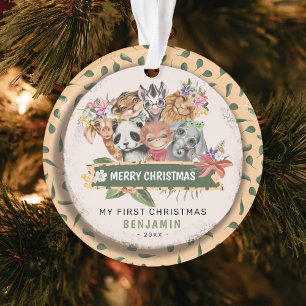 Cute Wild One Jungle My 1st Christmas Photo Ornament