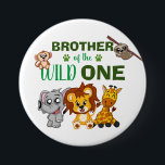 Cute Wild One Jungle Safari Animal Brother Zoo 7.5 Cm Round Badge<br><div class="desc">Brother of the wild one! Is your little boy or girl turning one? This Wild One design is perfect for their 1st birthday to let their brother show their excitement for their sibling. The jungle safari theme features a cartoon illustrated monkey,  sloth,  elephant,  lion,  and giraffe!</div>