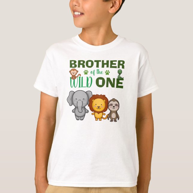 Cute Wild One Jungle Safari Animal Brother Zoo T-Shirt (Front)