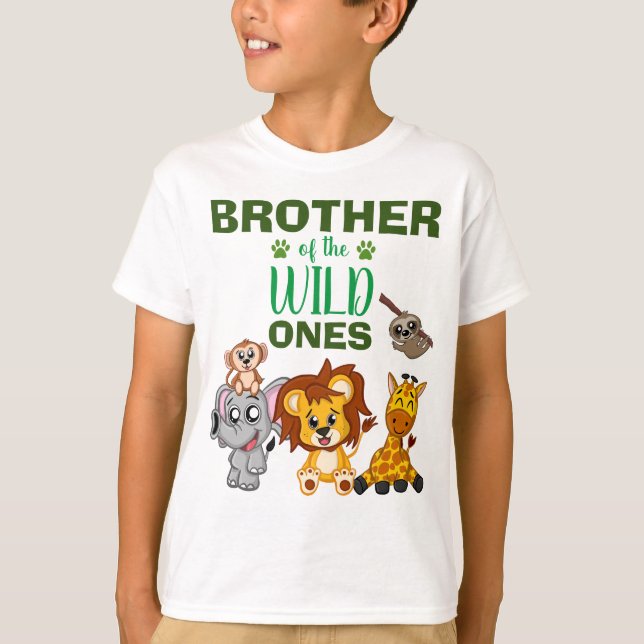 Cute Wild One Jungle Safari Animal Twins Brother T-Shirt (Front)