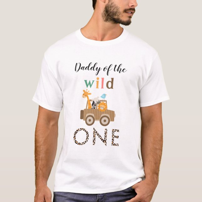 Cute Wild One Jungle Safari Animals Daddy T-Shirt (Front)