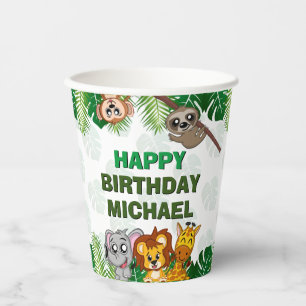 Cute Wild One Jungle Safari Animals First Birthda Paper Cups