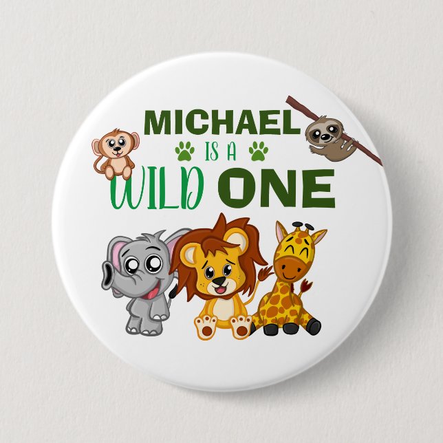 Cute Wild One Jungle Safari Animals First Birthday 7.5 Cm Round Badge (Front)