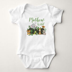 Cute Wild One Jungle Safari Animals First Birthday Baby Bodysuit