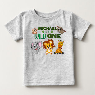 Cute Wild One Jungle Safari Animals First Birthday Baby T-Shirt