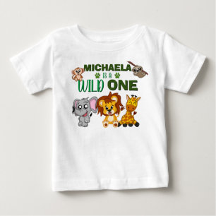 Cute Wild One Jungle Safari Animals First Birthday Baby T-Shirt