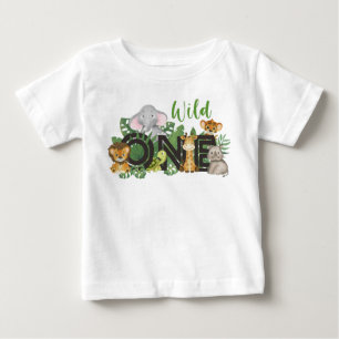Cute Wild One Jungle Safari Animals First Birthday Baby T-Shirt