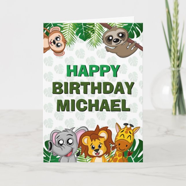 Cute Wild One Jungle Safari Animals First Birthday Card (Front)