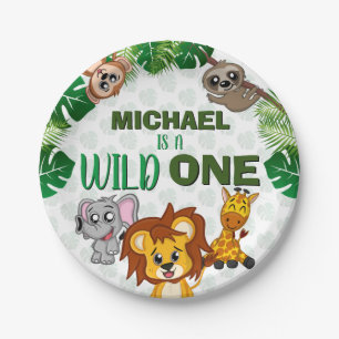 Cute Wild One Jungle Safari Animals First Birthday Paper Plate