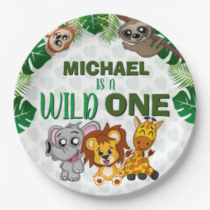 Cute Wild One Jungle Safari Animals First Birthday Paper Plate