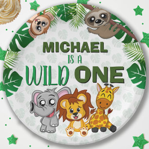Cute Wild One Jungle Safari Animals First Birthday Paper Plate
