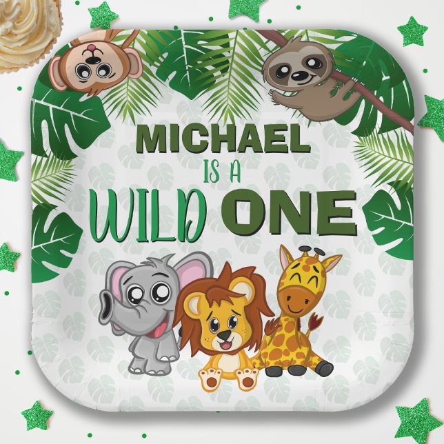 Cute Wild One Jungle Safari Animals First Birthday Paper Plate (Creator Uploaded)
