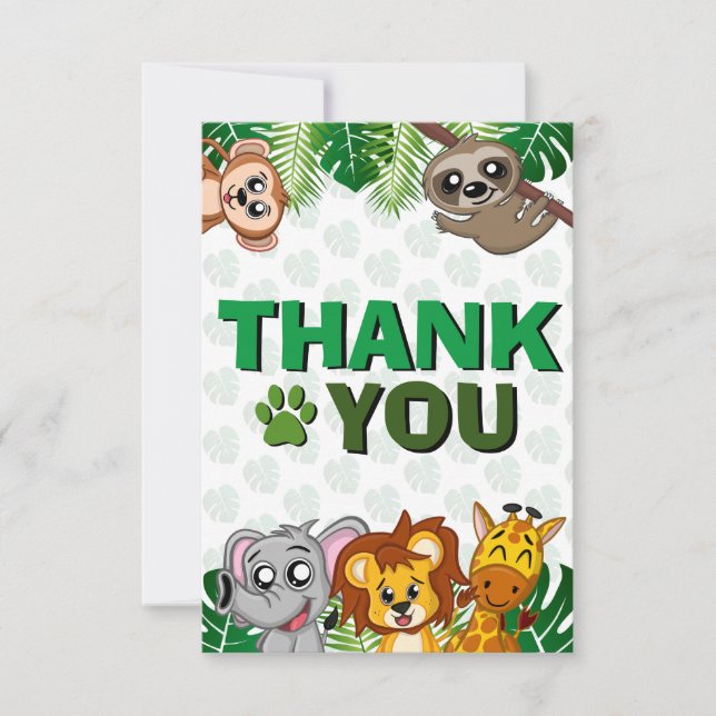 Cute Wild One Jungle Safari Animals First Birthday Thank You Card (Front)