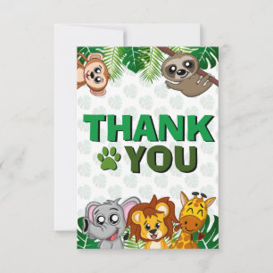 Cute Wild One Jungle Safari Animals First Birthday Thank You Card