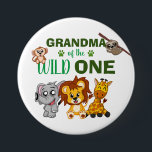Cute Wild One Jungle Safari Zoo Animal Grandma 7.5 Cm Round Badge<br><div class="desc">Grandma of the wild one! Is your little boy or girl turning one? This Wild One design is perfect for their 1st birthday to let their grandma show their excitement for their grandchild. The jungle safari theme features a cartoon illustrated monkey,  sloth,  elephant,  lion,  and giraffe!</div>