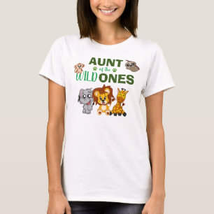Cute Wild One Jungle Safari Zoo Animal Twins Aunt T-Shirt
