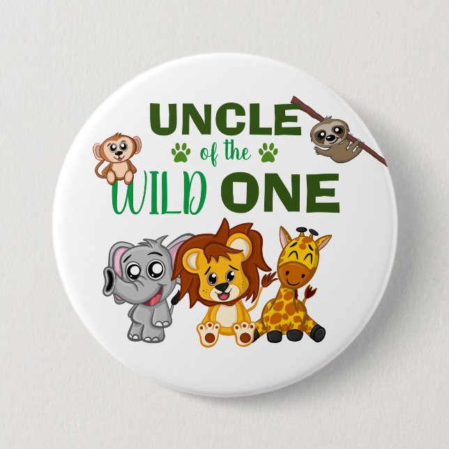 Cute Wild One Jungle Safari Zoo Animal Uncle 7.5 Cm Round Badge (Front)
