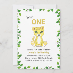 Cute Wild One Leopard 1st Birthday Invitation