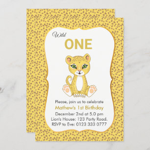 Cute Wild One Leopard 1st Birthday Invitation