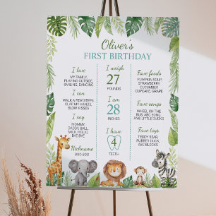 Cute Wild One Safari 1st Birthday Milestone Sign