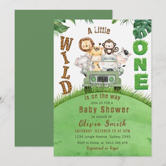 Cute Wild One Safari Animals Jungle Baby Shower Invitation (Front/Back)