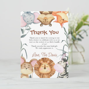 Cute Wild One Safari Animals Thank You Invitation
