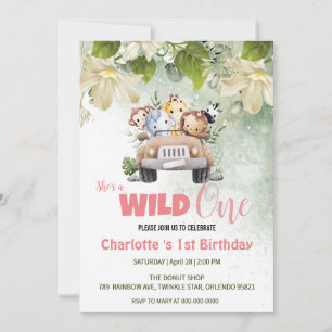 Cute Wild One safari baby animal 1st Birthday  Invitation