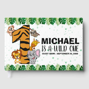Cute Wild One Safari Jungle Animals 1st Birthday Guest Book