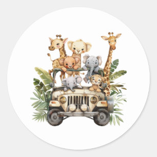 Cute Wild One Safari Jungle Animals Classic Round Sticker
