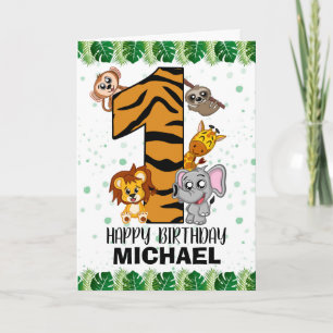 Cute Wild One Safari Jungle Animals First Birthday Card