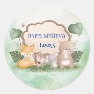 Cute Wild One Safari jungle zoo Birthday party Classic Round Sticker