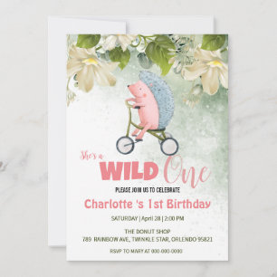 Cute Wild One Safari porcupine bike 1st Birthday  Invitation