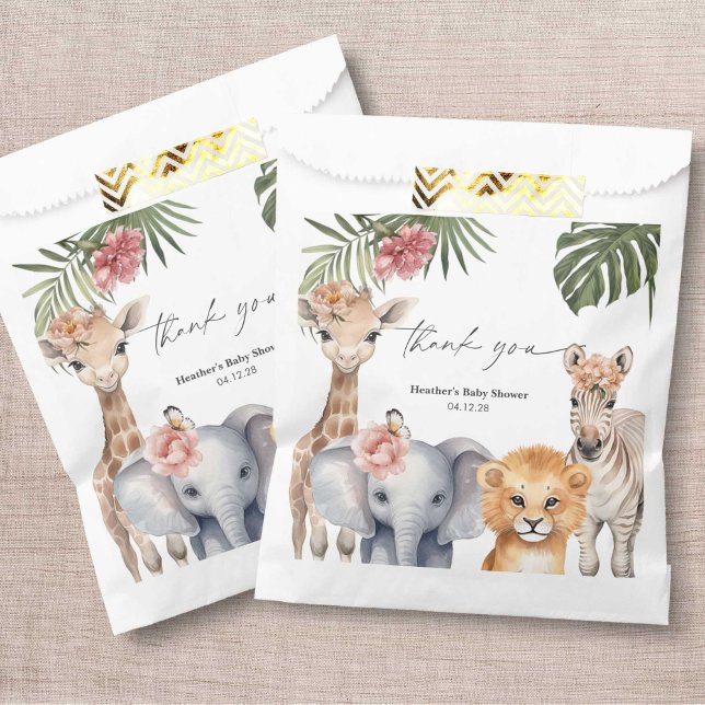 Cute Wild One Safari Pretty Animals Girl Baby Show Favour Bags (Pretty Safari Animal, Baby Girl Shower favor bags.)