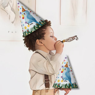 Cute Wild One Tropical Parrot & Confetti Birthday  Party Hat