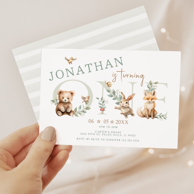 Cute Wild One Woodland animals 1st Birthday Boy Invitation (Creator Uploaded)