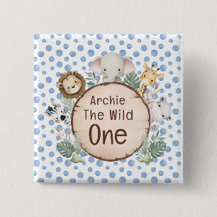 Cute Wild One Woodland Forest Animals Blue 15 Cm Square Badge