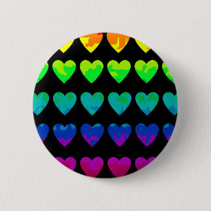 Cute wild rainbow hearts on black 6 cm round badge