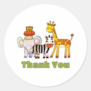 Cute Wild Safari Animals Jungle Thank You Classic Round Sticker